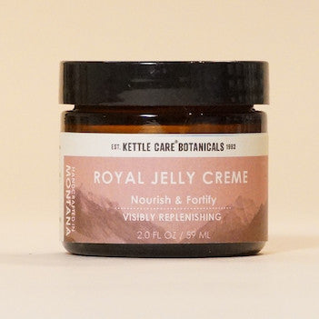 This is an image of a 2oz jar of our Royal Jelly face cream infused with Rosehip OIl, Chamomile and generous amounts of Pure Royal Jelly.